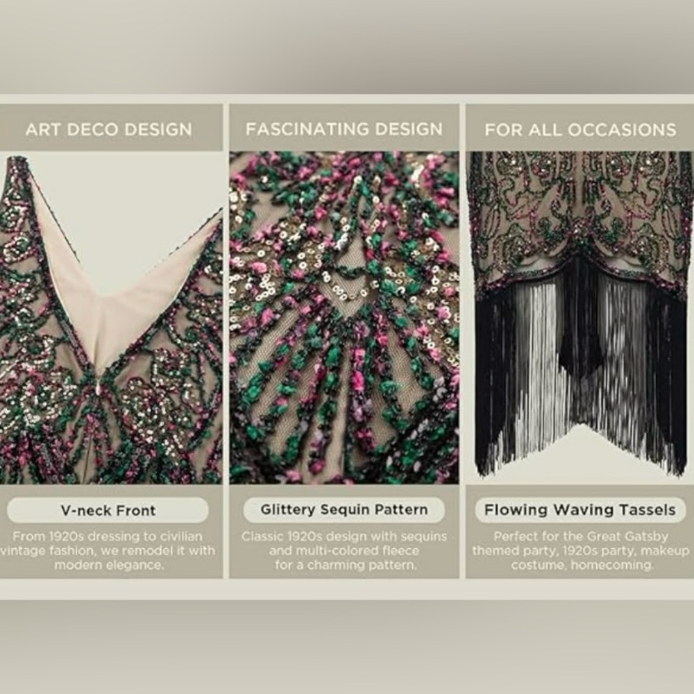 Embellished V-Neck Fringe Midi Dress in Black and Pink - Picture 15 of 16